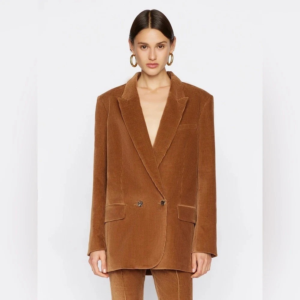FRAME‎ Di Corduroy Double Breasted Oversized Blazer Jacket in Camel Large $698